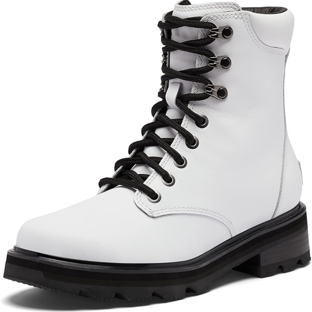 Sorel White and Black Lace-Up Winter Boots